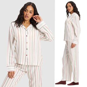 Cozy Earth Soft Woven Long Sleeve Pajama Set Sz L Striped Preppy Lounge